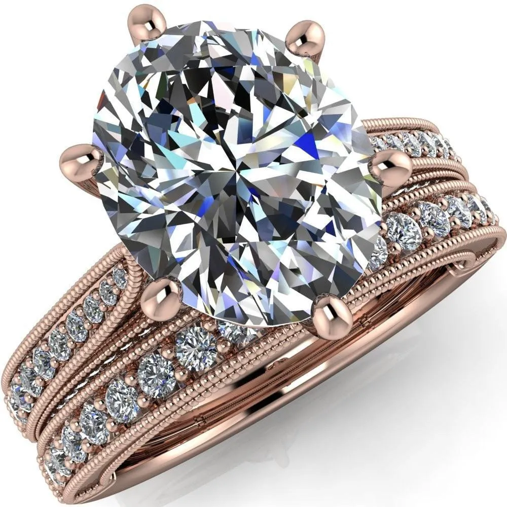 Vivienne Oval Center Stone 6 Prong Milgrain Engagement Ring