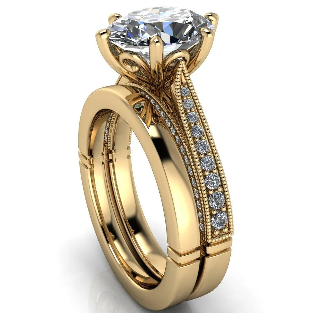 Vivienne Oval Center Stone 6 Prong Milgrain Engagement Ring