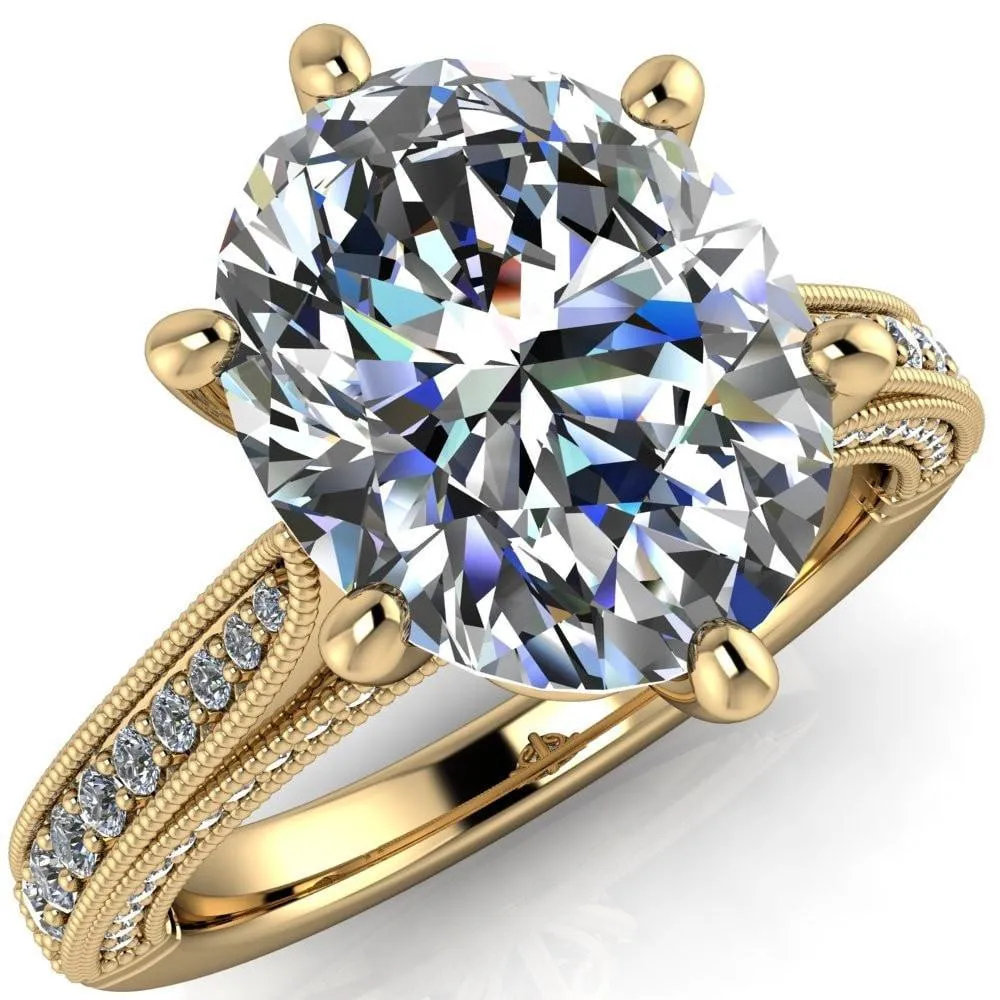 Vivienne Oval Center Stone 6 Prong Milgrain Engagement Ring