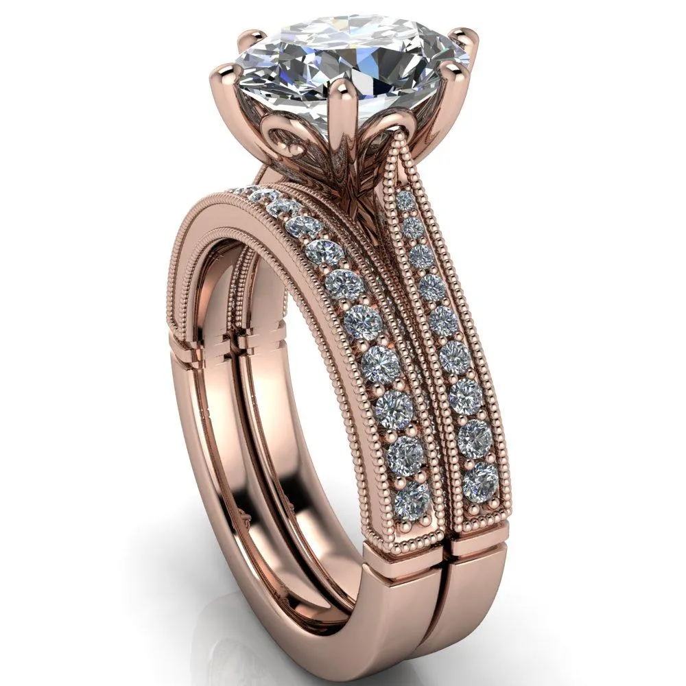 Vivienne Oval Center Stone 6 Prong Milgrain Engagement Ring