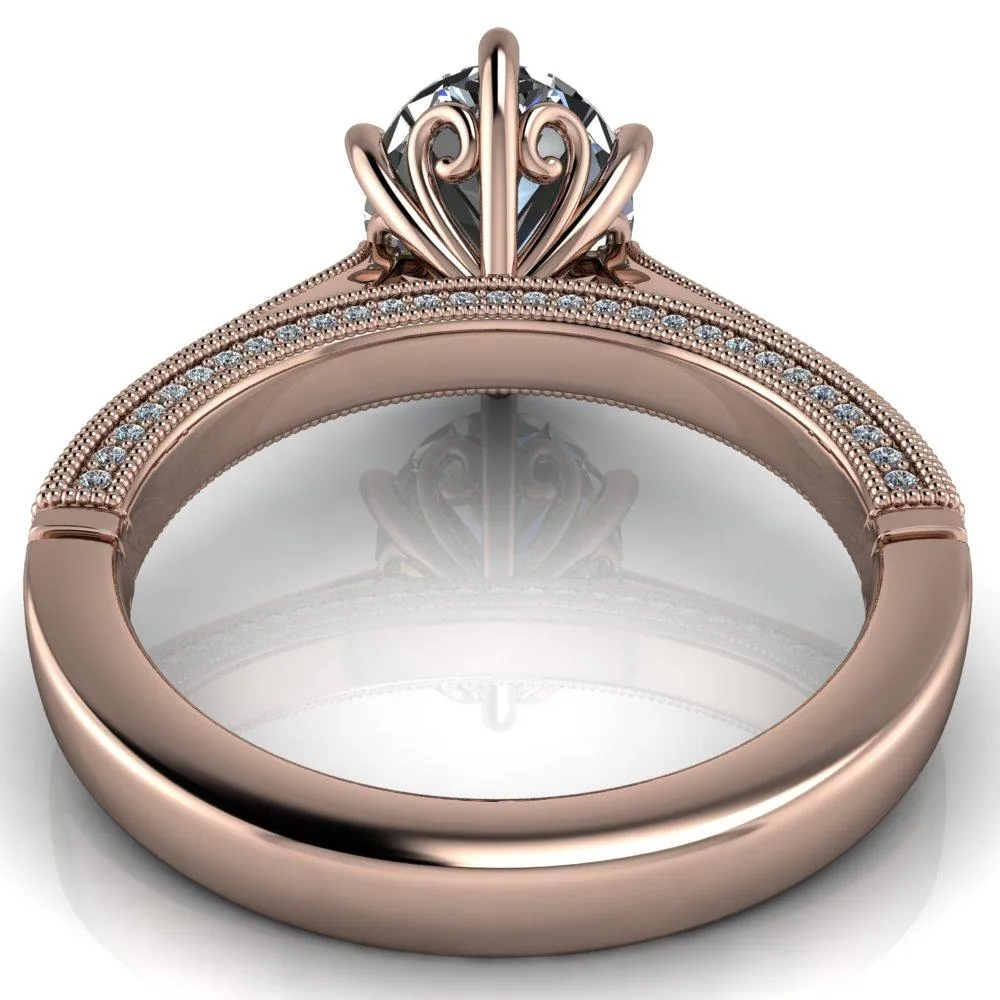 Vivienne Oval Center Stone 6 Prong Milgrain Engagement Ring