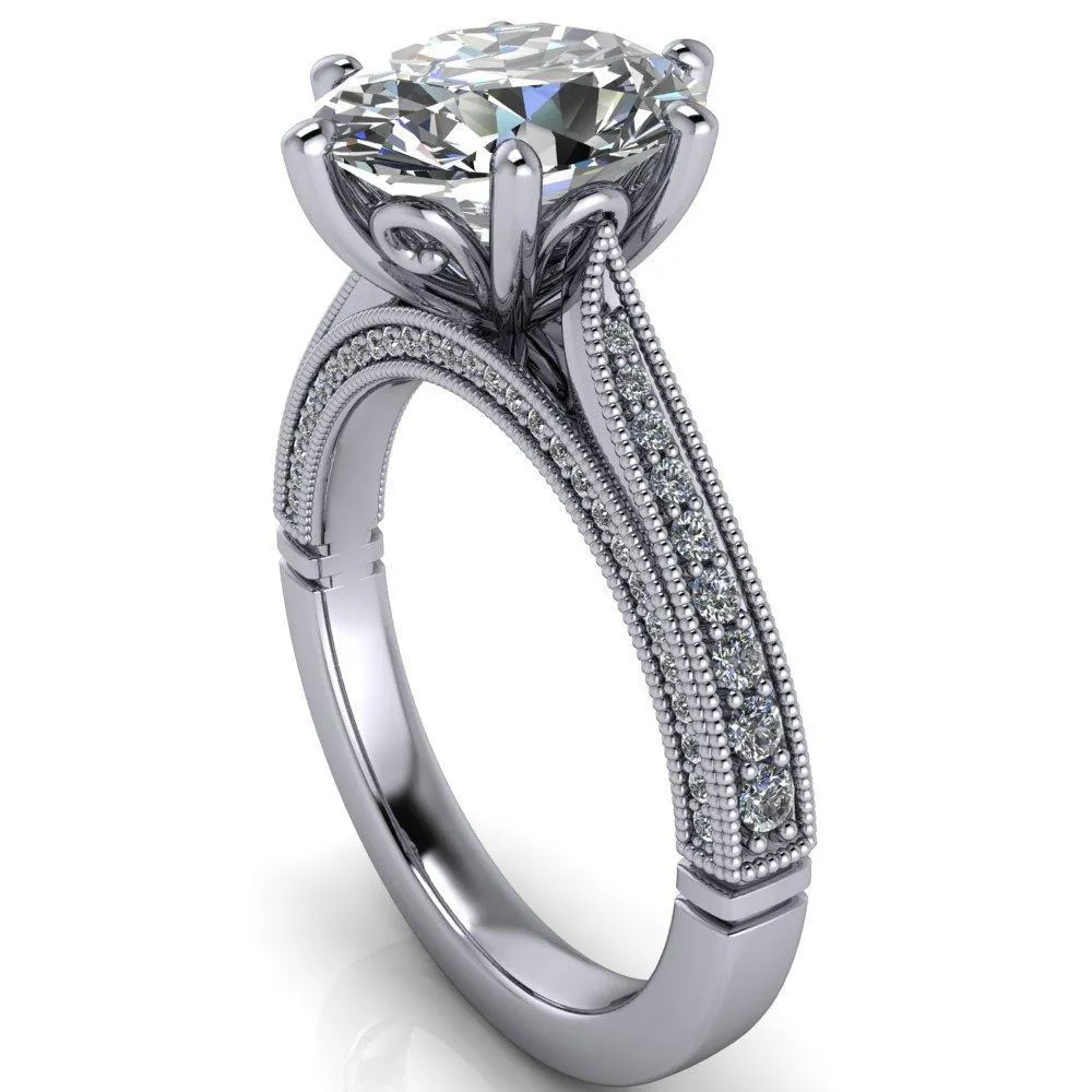 Vivienne Oval Center Stone 6 Prong Milgrain Engagement Ring