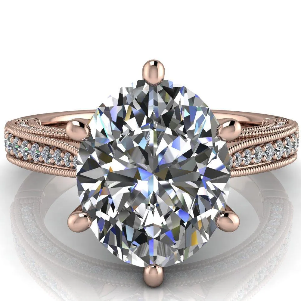 Vivienne Oval Center Stone 6 Prong Milgrain Engagement Ring