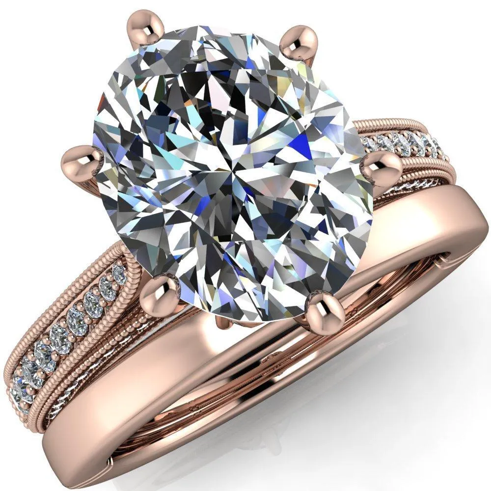 Vivienne Oval Center Stone 6 Prong Milgrain Engagement Ring