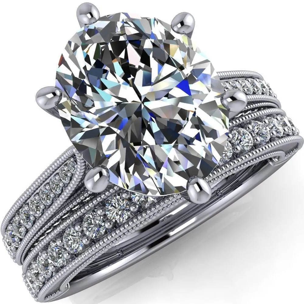 Vivienne Oval Center Stone 6 Prong Milgrain Engagement Ring