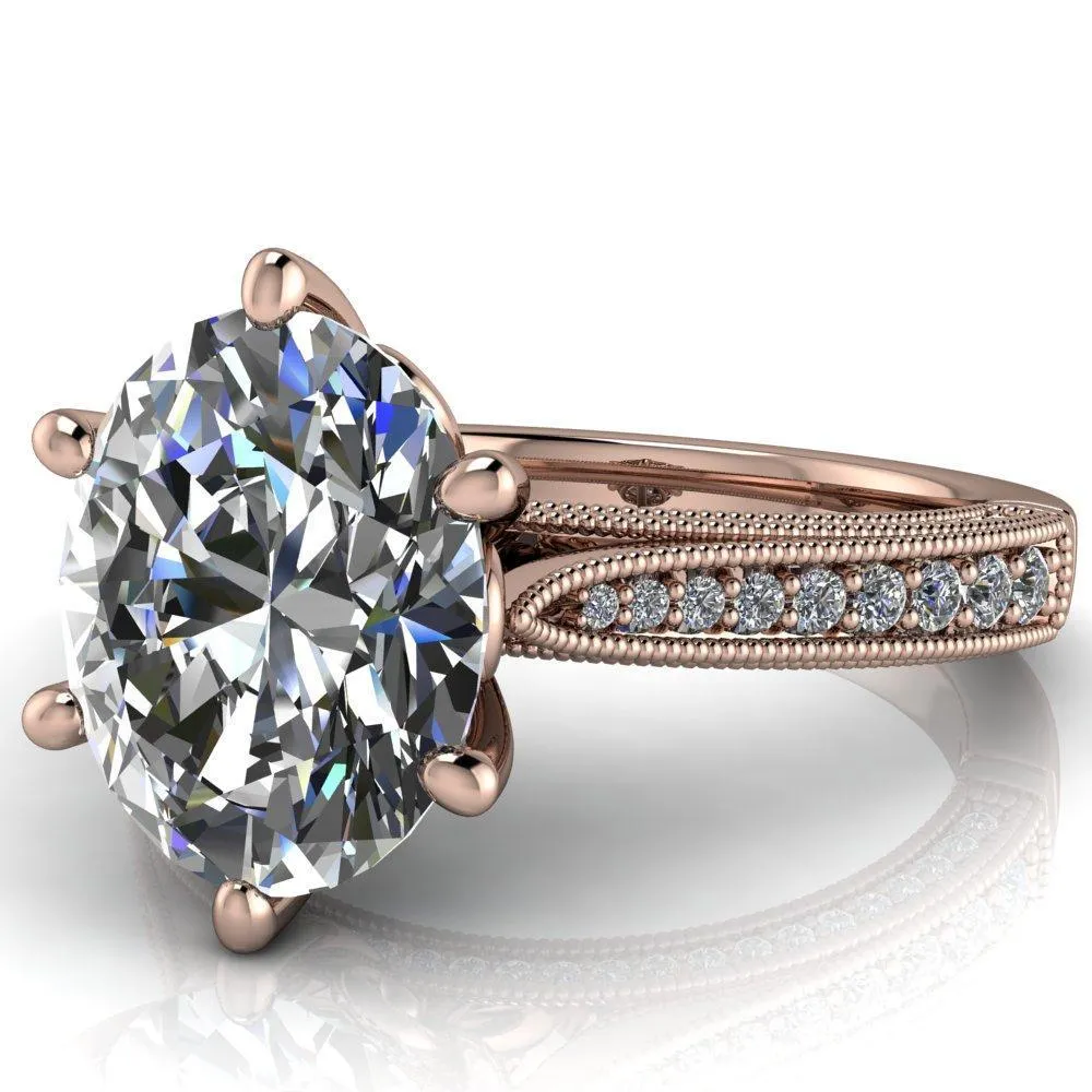 Vivienne Oval Center Stone 6 Prong Milgrain Engagement Ring