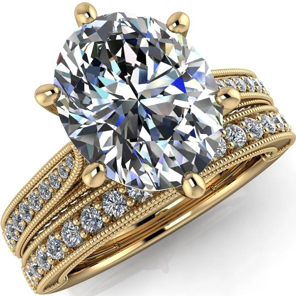Vivienne Oval Center Stone 6 Prong Milgrain Engagement Ring