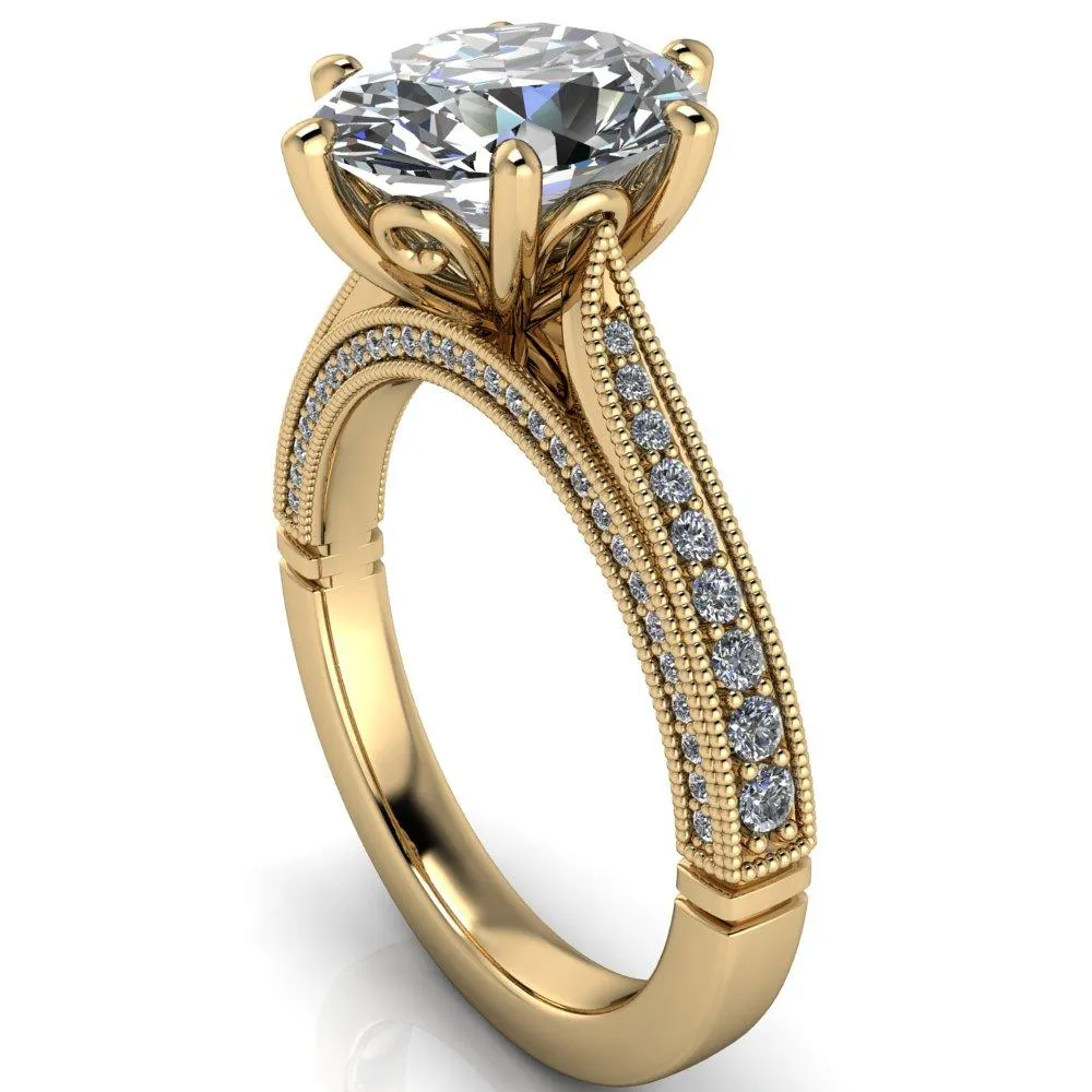 Vivienne Oval Center Stone 6 Prong Milgrain Engagement Ring