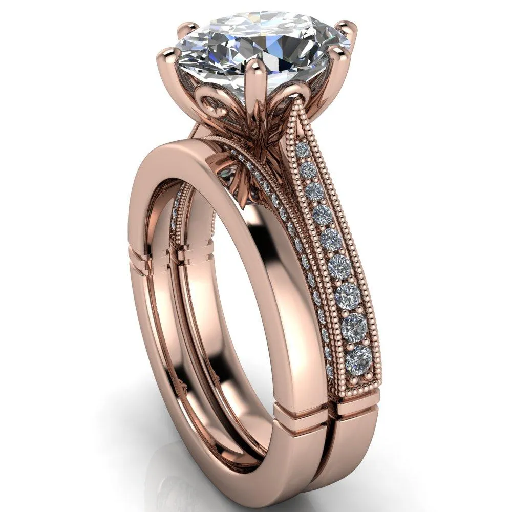 Vivienne Oval Center Stone 6 Prong Milgrain Engagement Ring