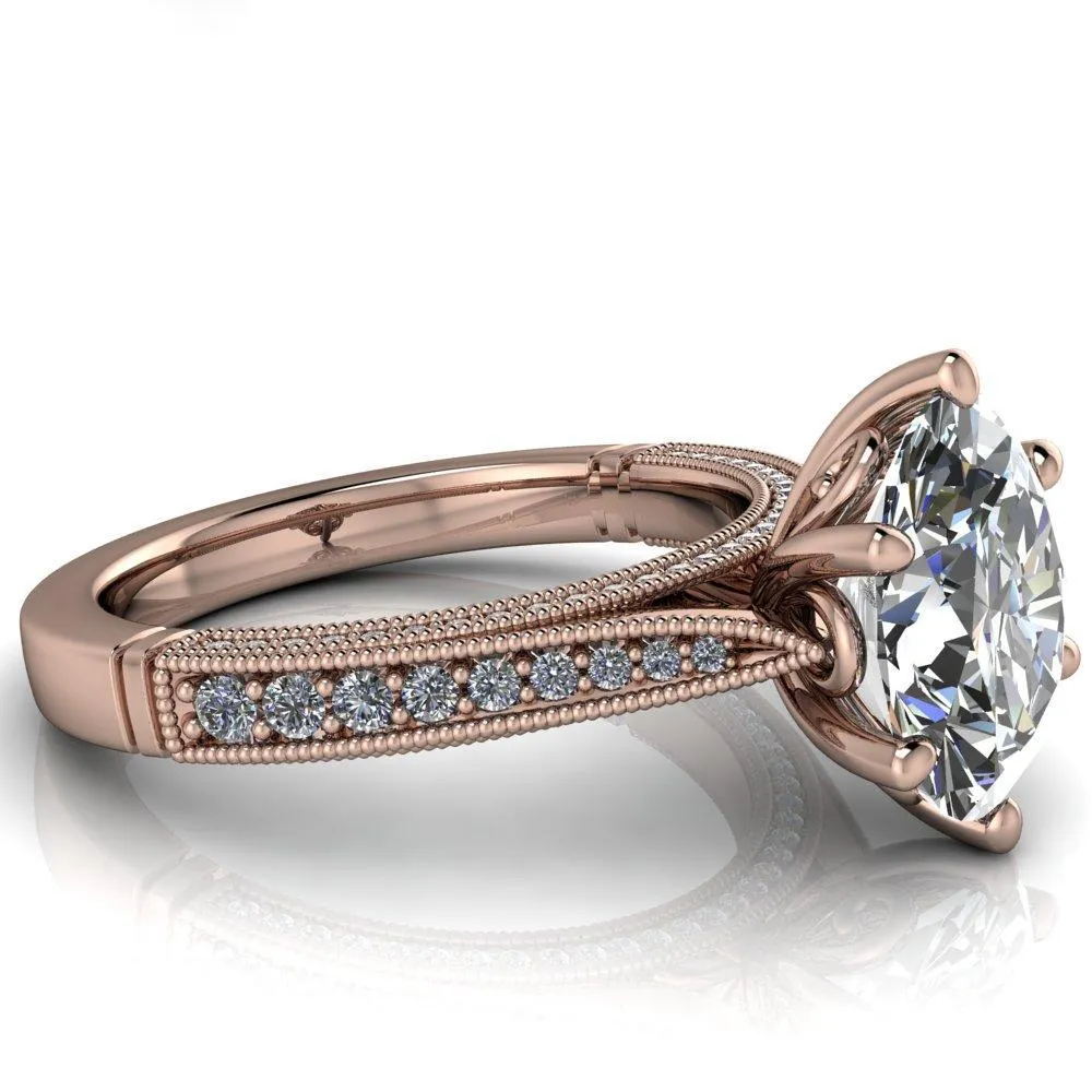 Vivienne Oval Center Stone 6 Prong Milgrain Engagement Ring
