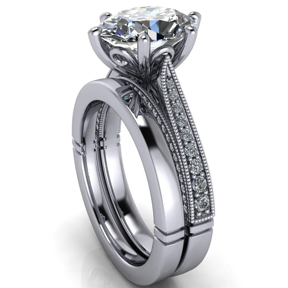 Vivienne Oval Center Stone 6 Prong Milgrain Engagement Ring