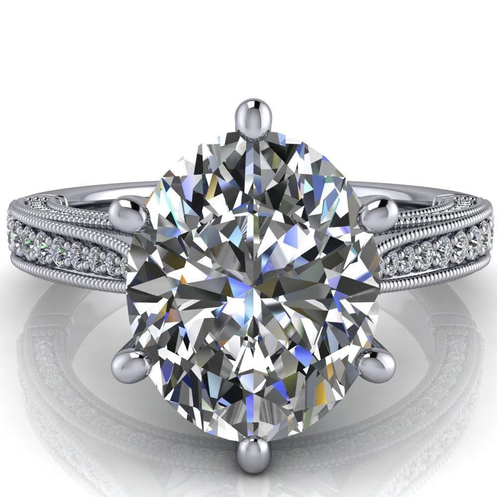 Vivienne Oval Center Stone 6 Prong Milgrain Engagement Ring