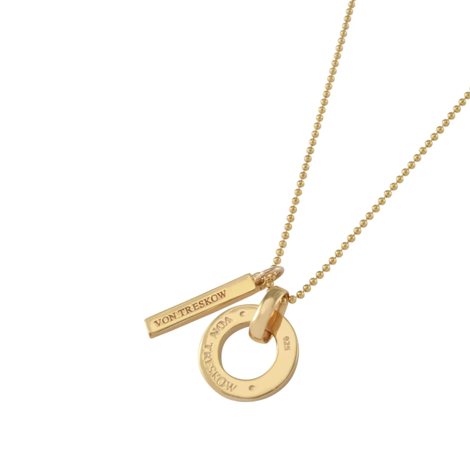 Von Treskow Yg Plated Fine Ball Chain Necklace w/ VT Disc & Bar-45cm