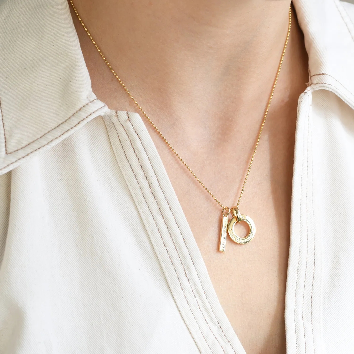 Von Treskow Yg Plated Fine Ball Chain Necklace w/ VT Disc & Bar-45cm