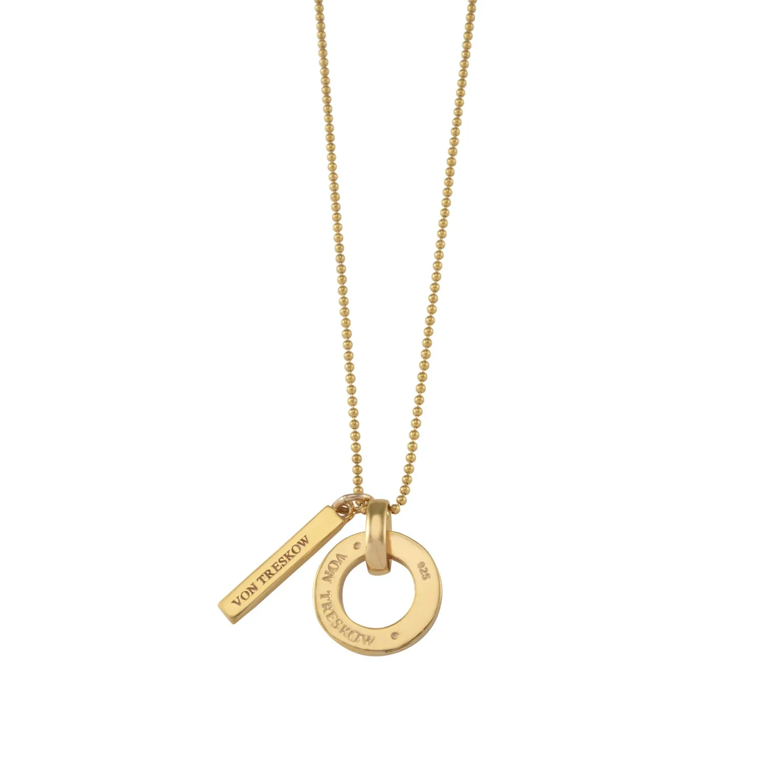 Von Treskow Yg Plated Fine Ball Chain Necklace w/ VT Disc & Bar-45cm