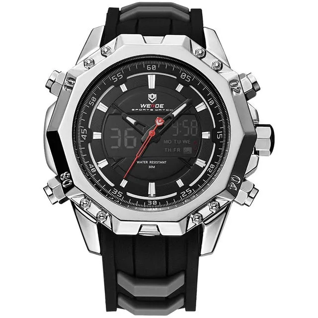 WEIDE Mens Sport Watches Men Military Waterproof Watch Analog Digital Led Black Rubber Strap Watch For Men Relogio Masculino