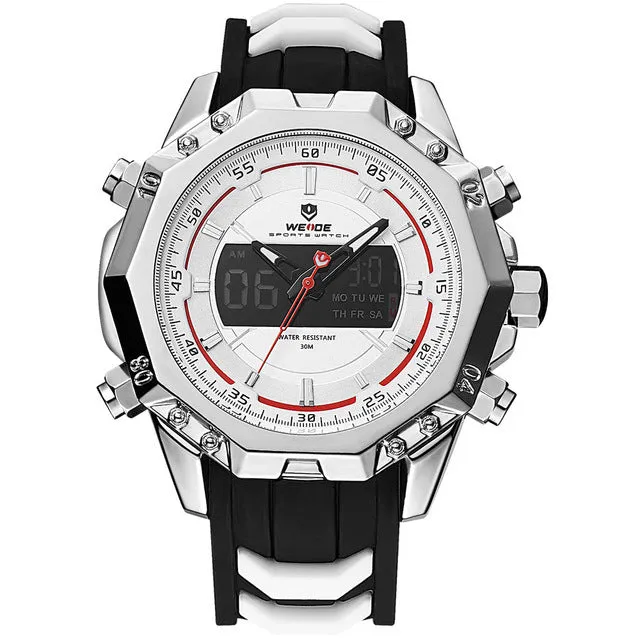WEIDE Mens Sport Watches Men Military Waterproof Watch Analog Digital Led Black Rubber Strap Watch For Men Relogio Masculino