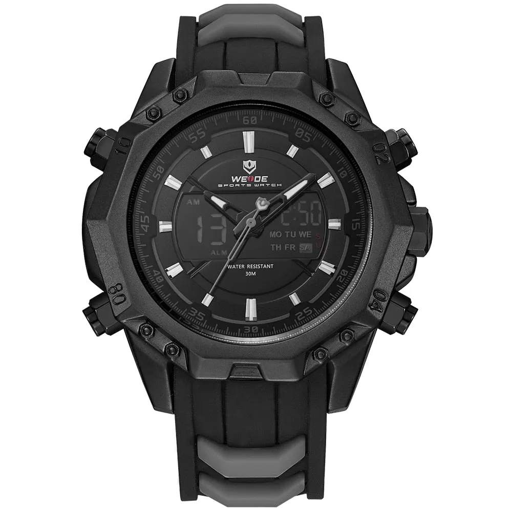 WEIDE Mens Sport Watches Men Military Waterproof Watch Analog Digital Led Black Rubber Strap Watch For Men Relogio Masculino