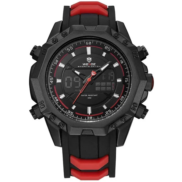 WEIDE Mens Sport Watches Men Military Waterproof Watch Analog Digital Led Black Rubber Strap Watch For Men Relogio Masculino