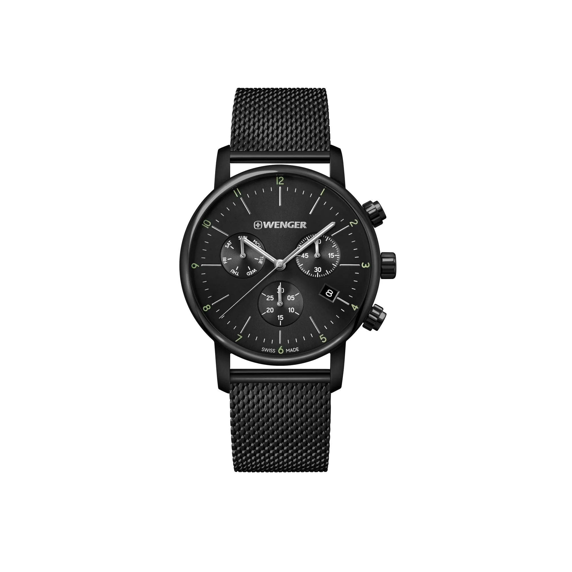 Wenger Urban Classic Chrono 44 Black PVD Black Dial Black PVD Mesh Men's Watch