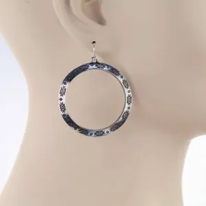 Western Aztec Print Hoops Silver
