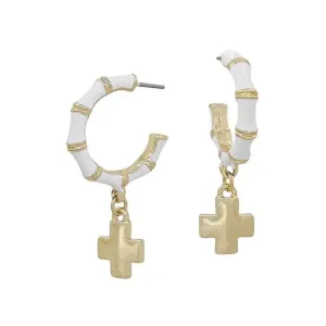 White Hoop with Gold Cross Earrings