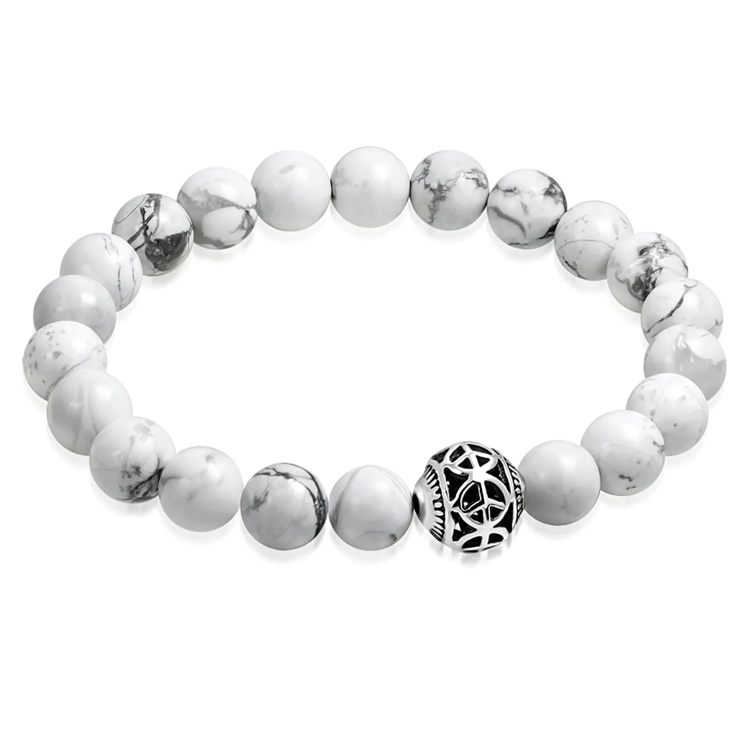 White Howlite Antique Peace Charm Healing Balance Meditation Buddha Bead Stretch Bracelet