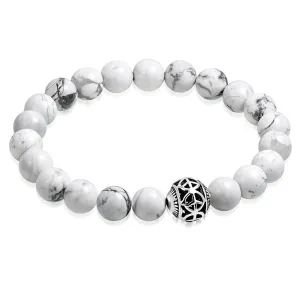 White Howlite Antique Peace Charm Healing Balance Meditation Buddha Bead Stretch Bracelet