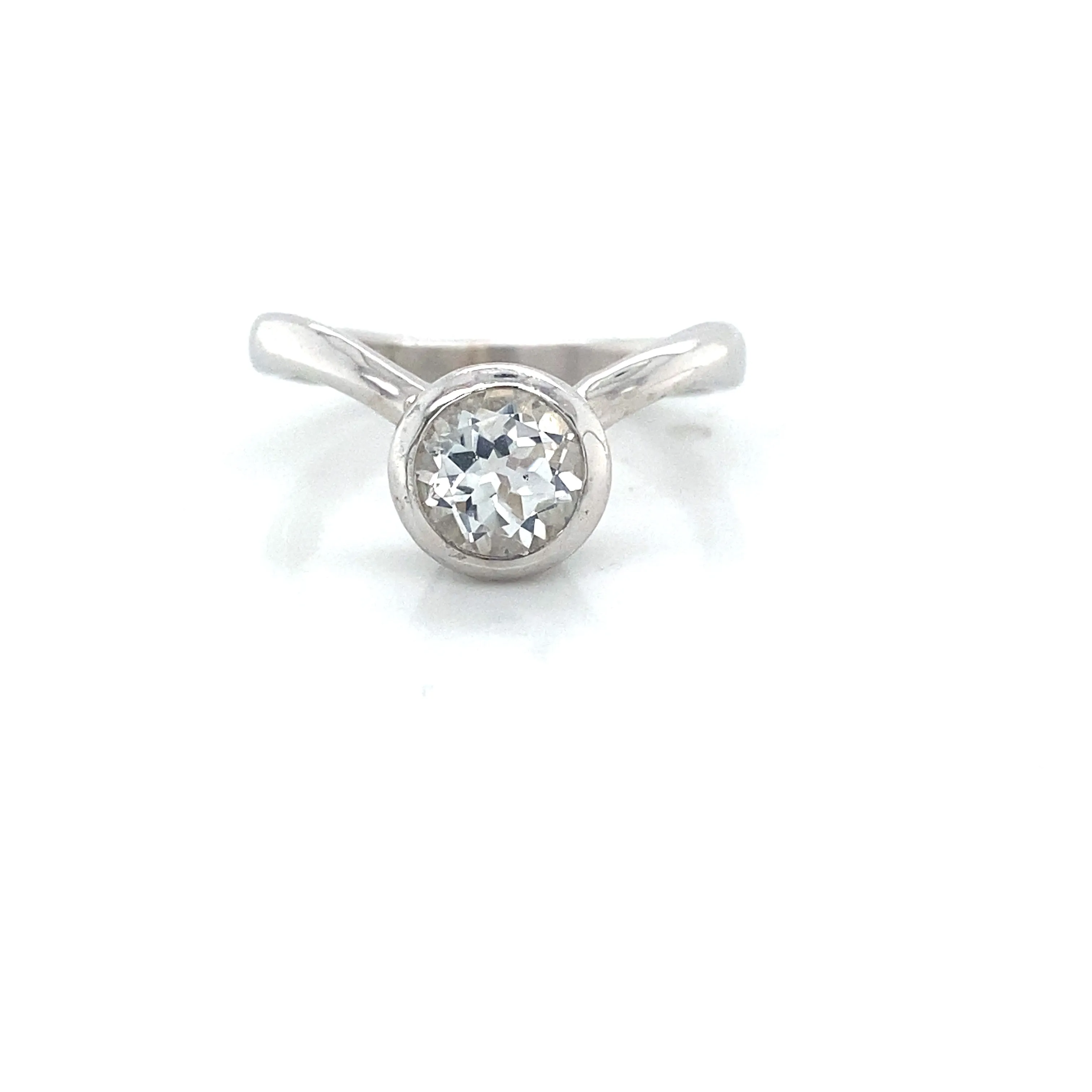 White Topaz Curved Solitaire Bezel Ring