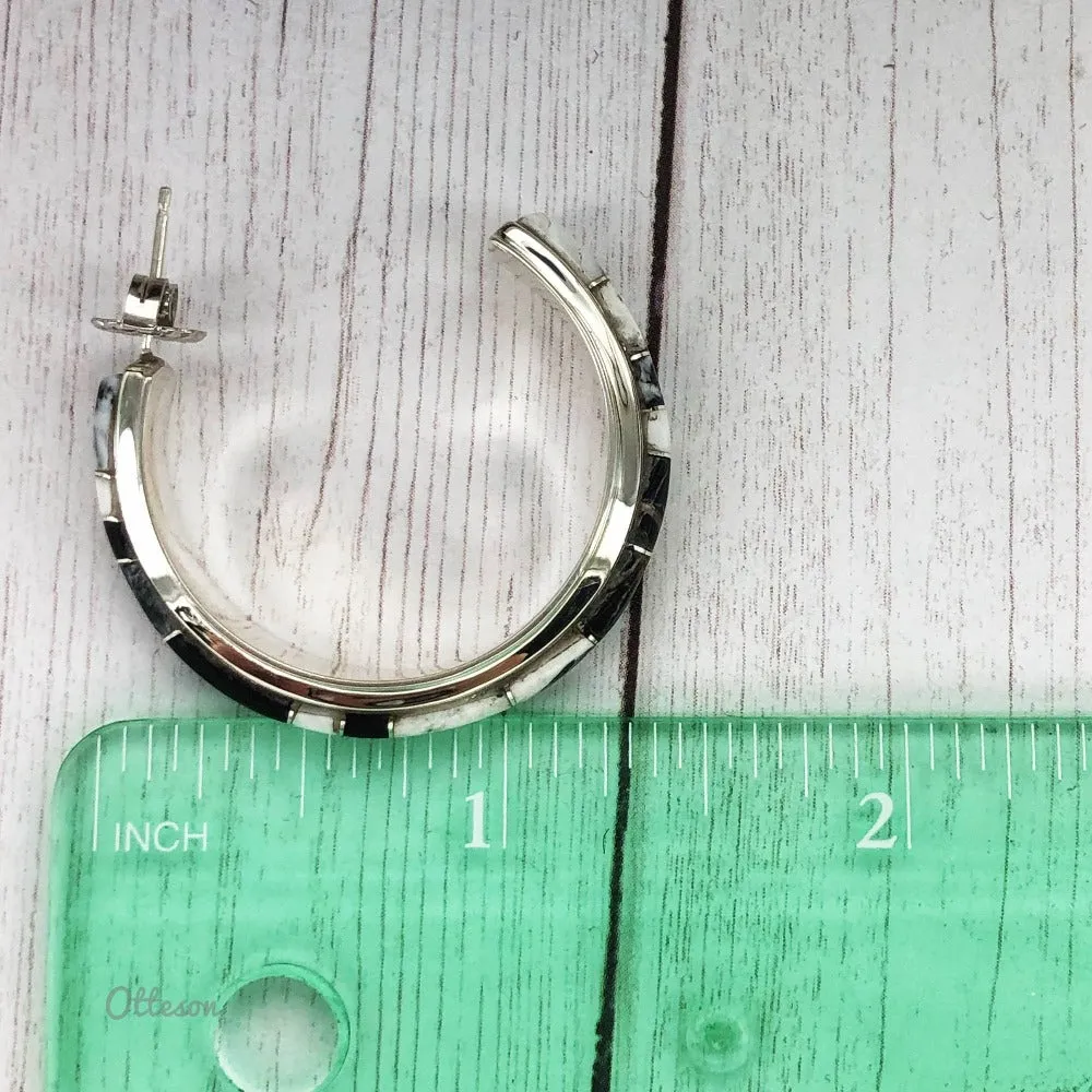 Wide White Buffalo Hoop Earrings with Inlay