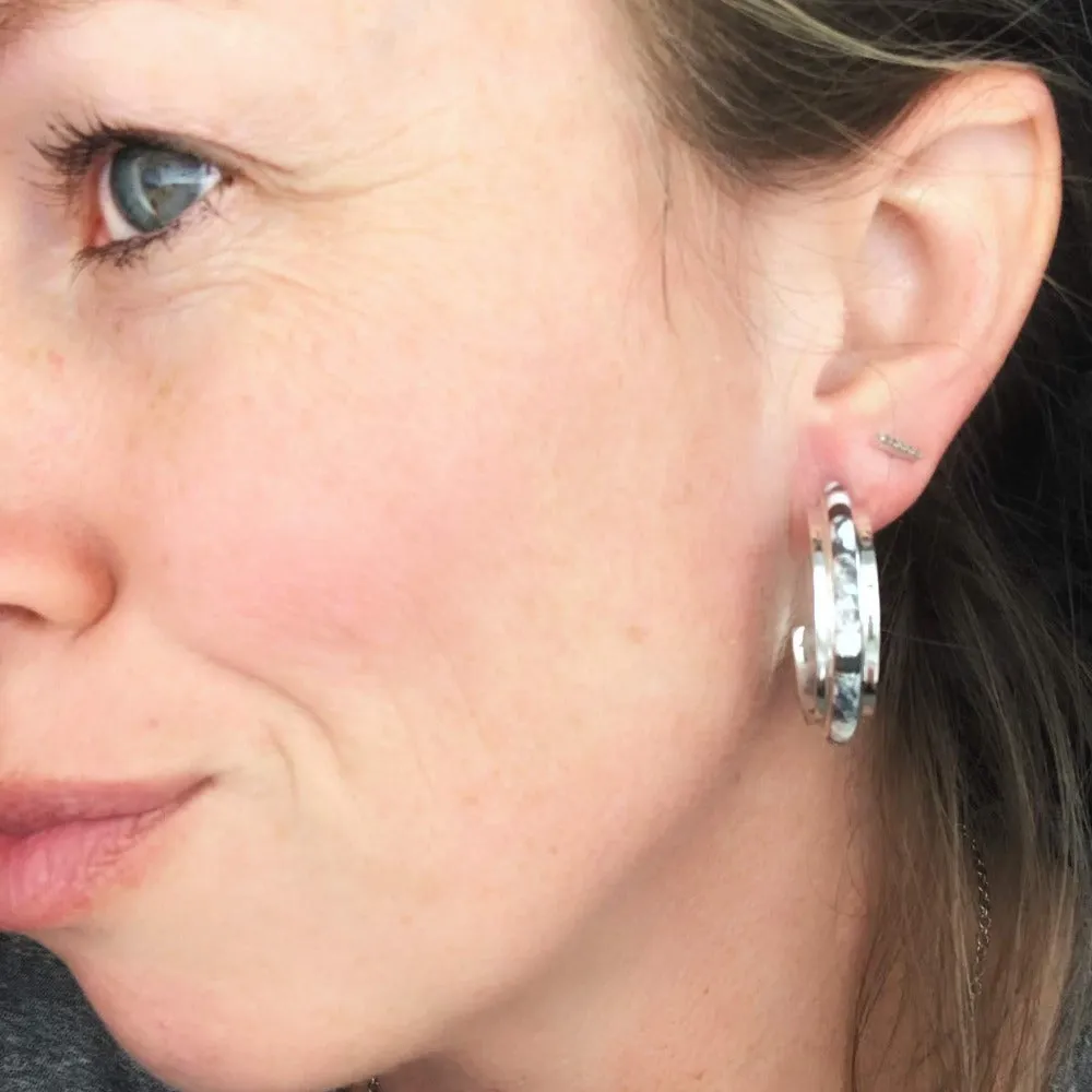 Wide White Buffalo Hoop Earrings with Inlay