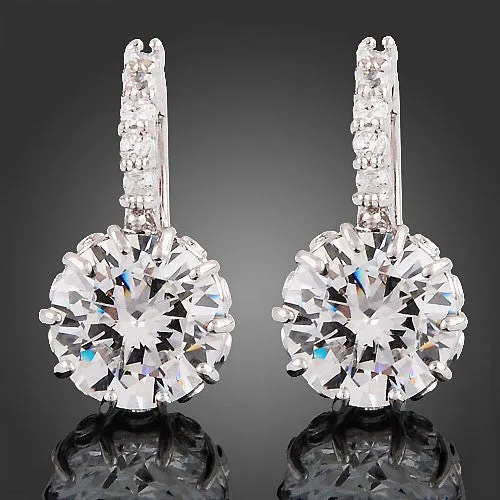 Women Dazzling Crystal Zircon Leverback Bridal Wedding Party Jewelry Earrings