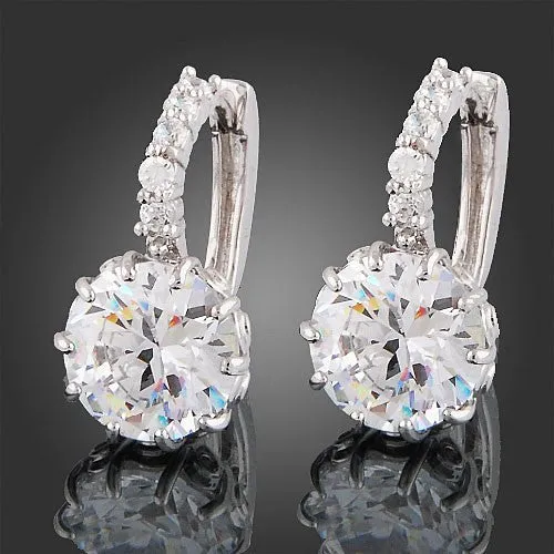 Women Dazzling Crystal Zircon Leverback Bridal Wedding Party Jewelry Earrings