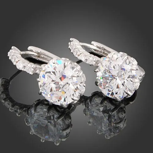 Women Dazzling Crystal Zircon Leverback Bridal Wedding Party Jewelry Earrings