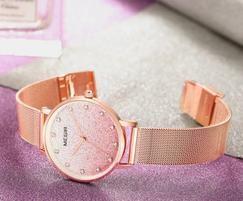Women's Gradient Glitter Design Dial Watch