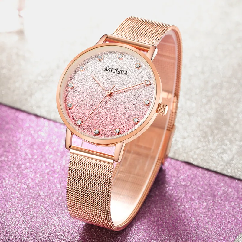 Women's Gradient Glitter Design Dial Watch