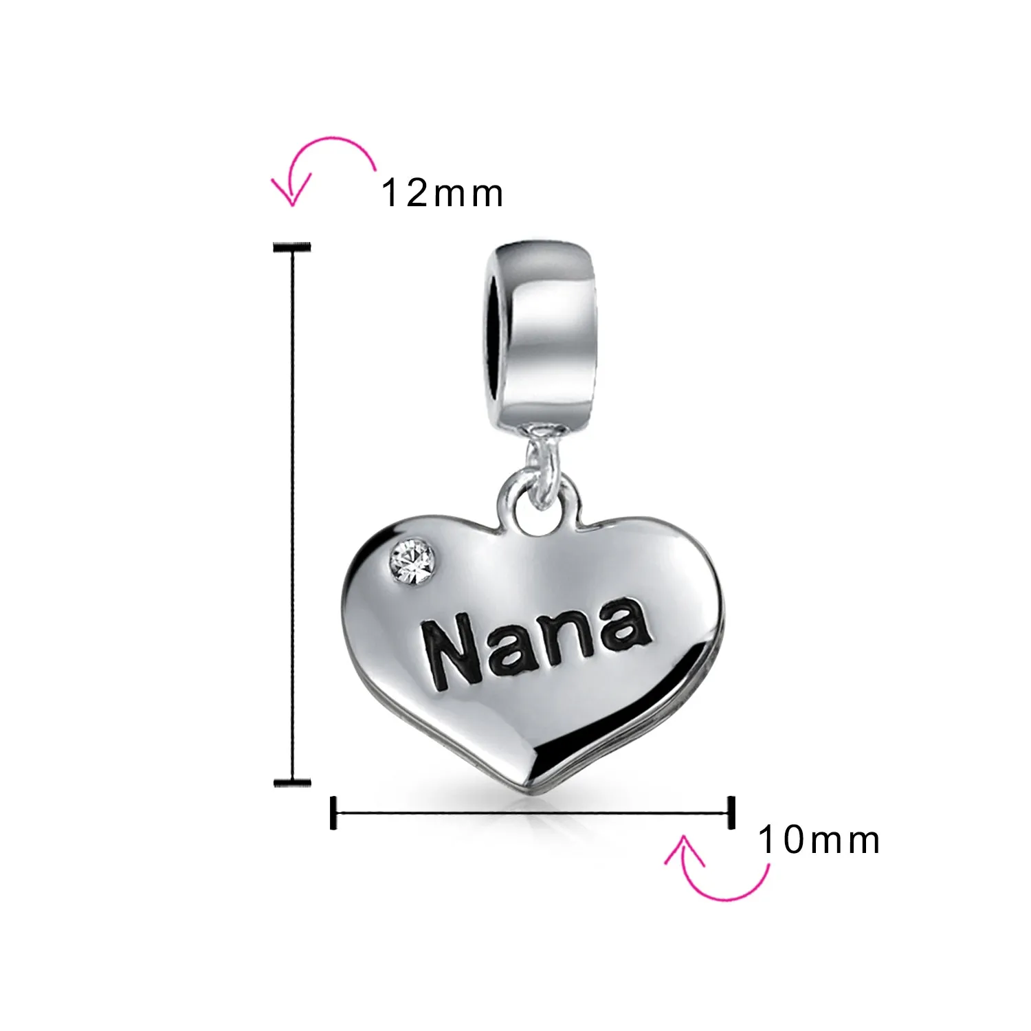 Word Nana Heart Dangle Charm Bead for Grandmother Crystal Silver Fit Bracelet