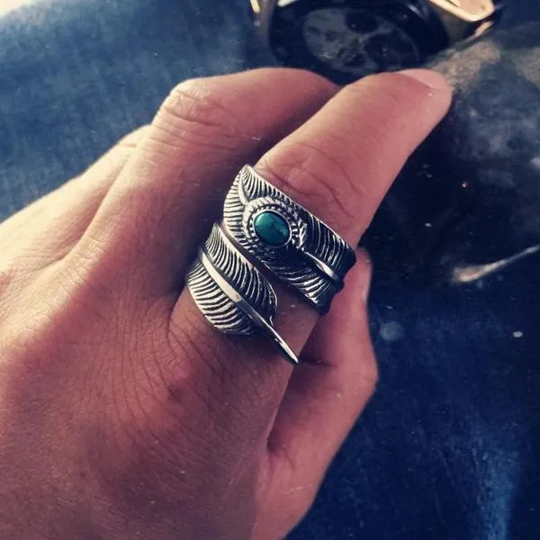 Wrap-Around Turquoise Stone Feather Ring