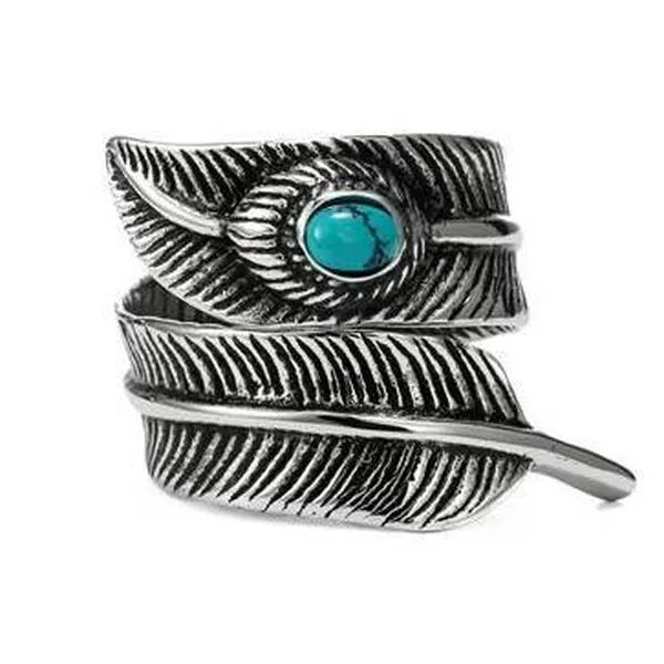 Wrap-Around Turquoise Stone Feather Ring