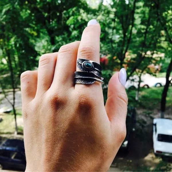 Wrap-Around Turquoise Stone Feather Ring