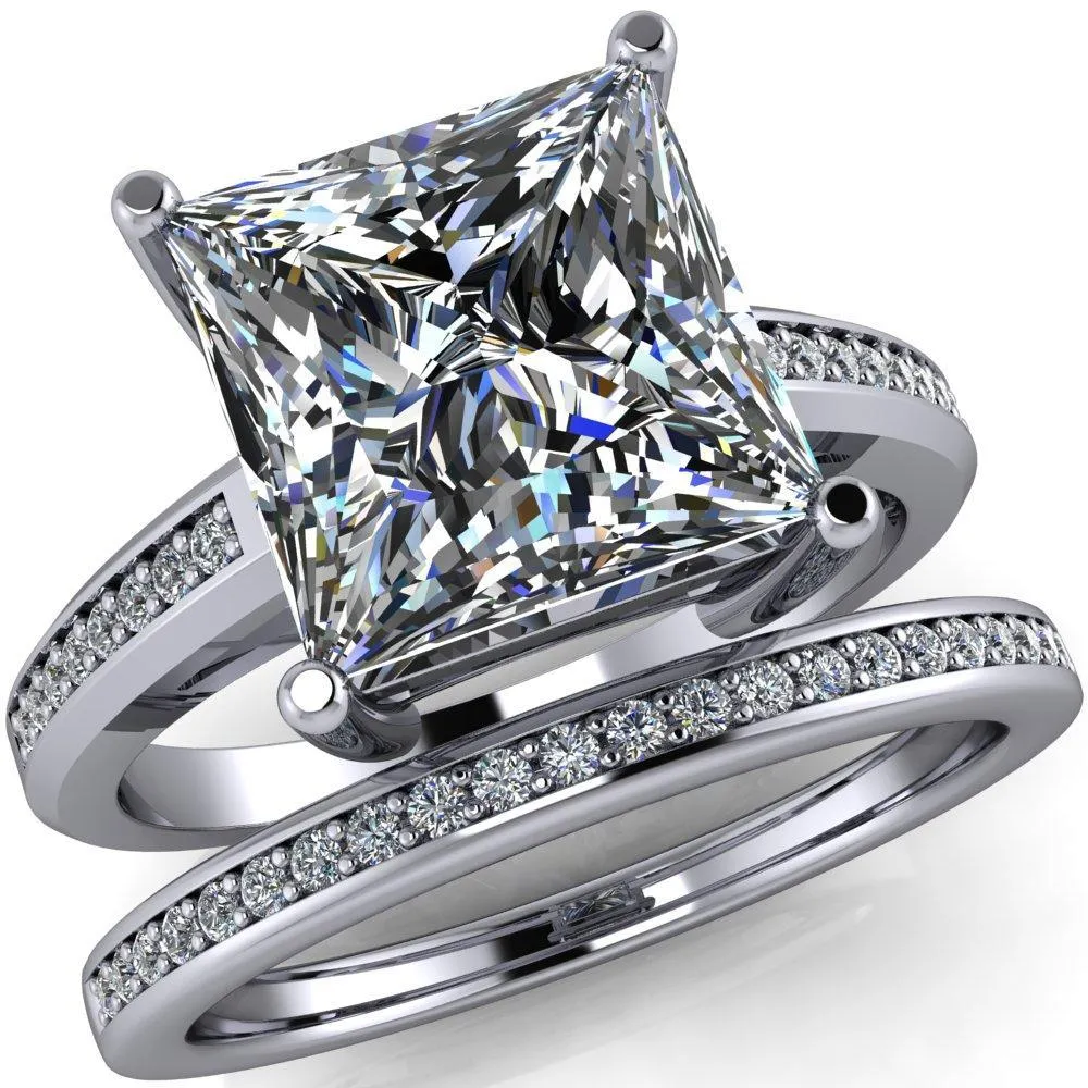 Wyatt Princess/Square Moissanite Diamond Channel Under Bezel Cathedral Ring