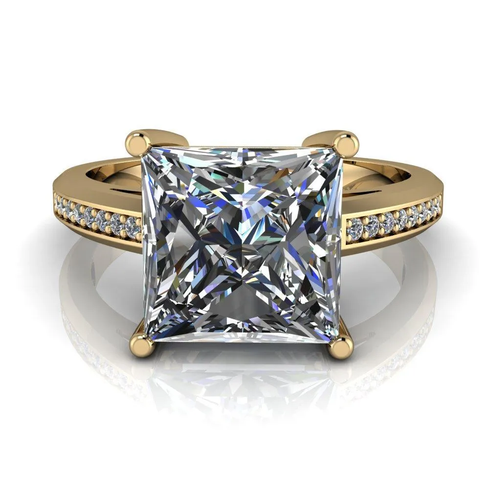 Wyatt Princess/Square Moissanite Diamond Channel Under Bezel Cathedral Ring