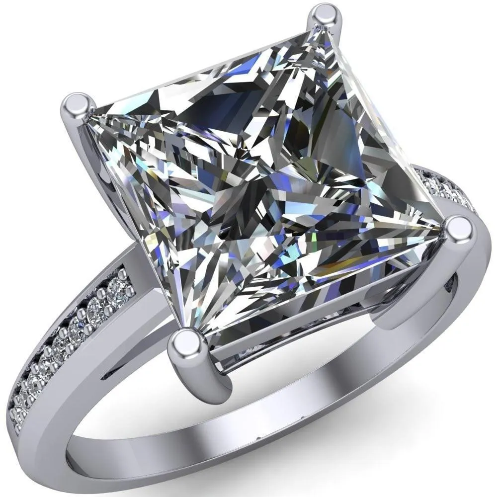Wyatt Princess/Square Moissanite Diamond Channel Under Bezel Cathedral Ring
