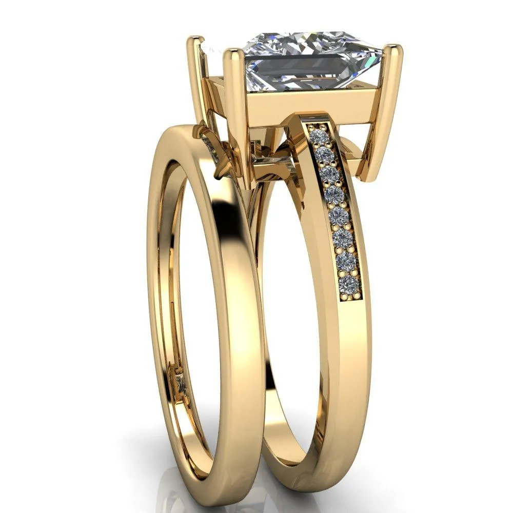 Wyatt Princess/Square Moissanite Diamond Channel Under Bezel Cathedral Ring