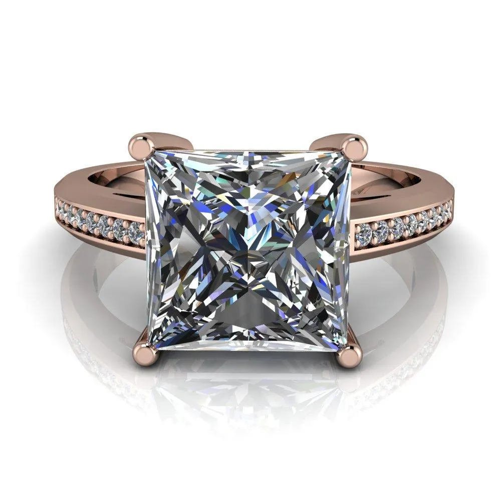 Wyatt Princess/Square Moissanite Diamond Channel Under Bezel Cathedral Ring