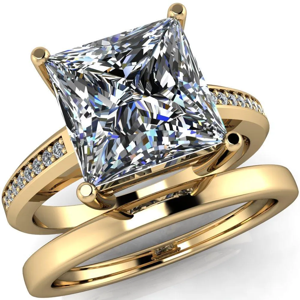 Wyatt Princess/Square Moissanite Diamond Channel Under Bezel Cathedral Ring
