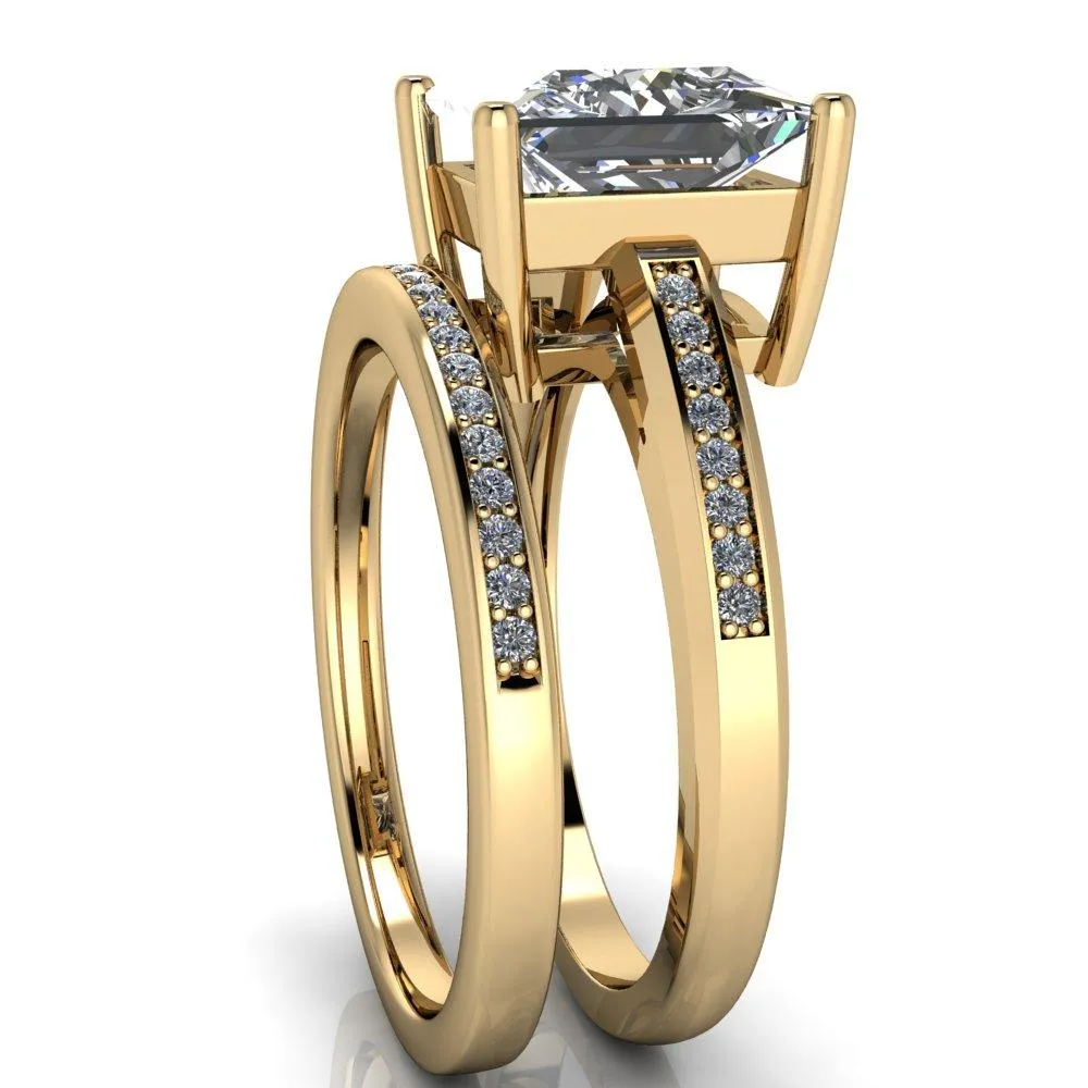 Wyatt Princess/Square Moissanite Diamond Channel Under Bezel Cathedral Ring