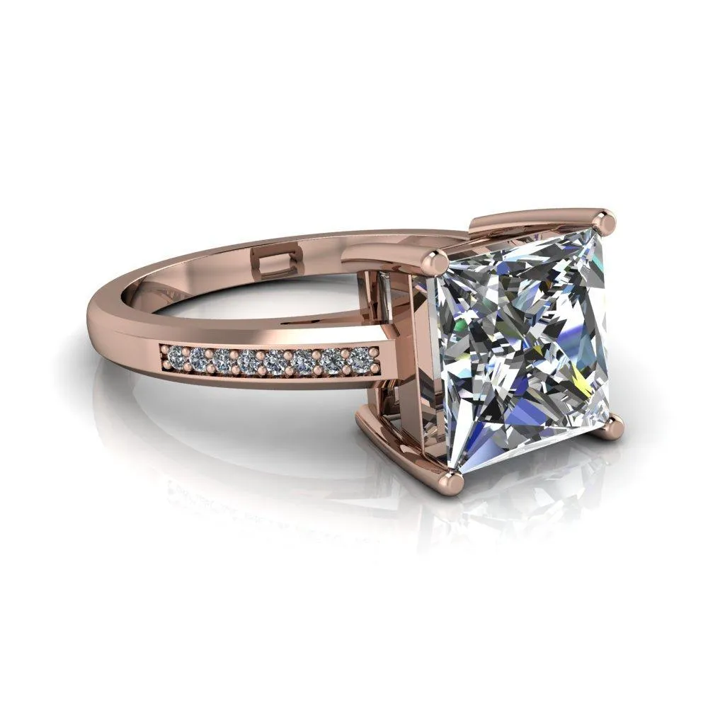 Wyatt Princess/Square Moissanite Diamond Channel Under Bezel Cathedral Ring