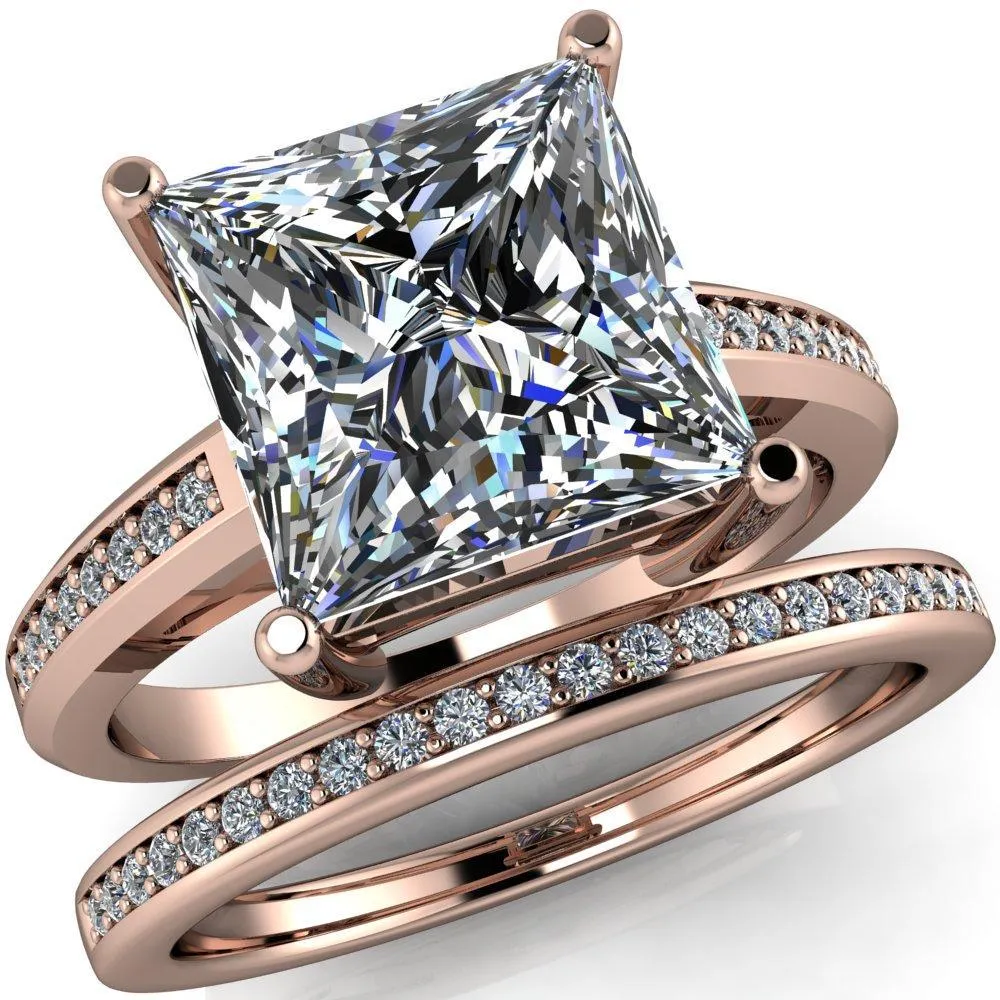 Wyatt Princess/Square Moissanite Diamond Channel Under Bezel Cathedral Ring