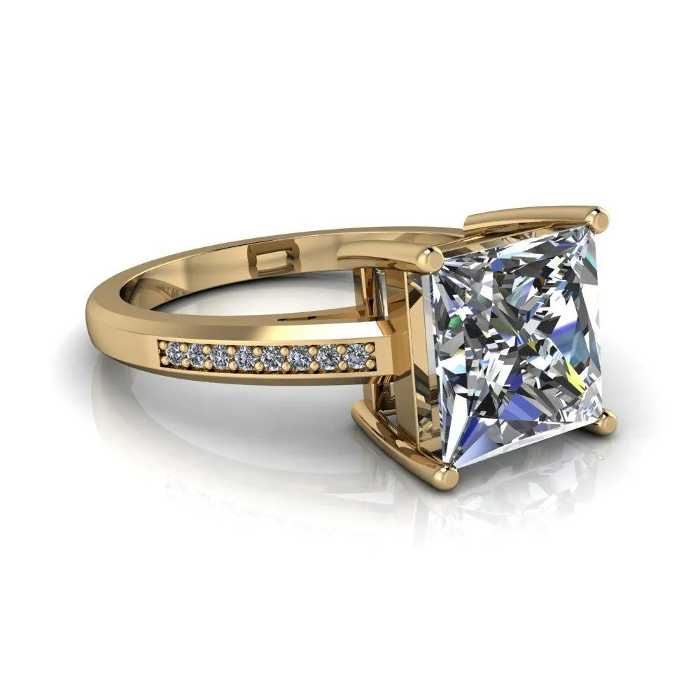 Wyatt Princess/Square Moissanite Diamond Channel Under Bezel Cathedral Ring